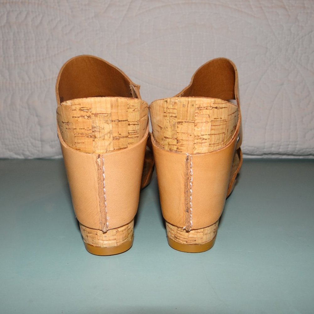 Lucky Brand Magnolia Tan Leather Wrap Cork Wedge Sandals - Picture 4 of 9